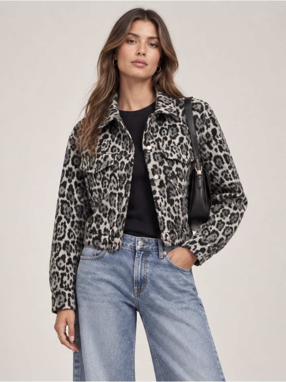 Gap Cropped Textured Icon Animal Print Jacket